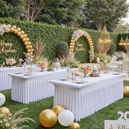 12 Pack White Spandex Tablecloth for 6 Foot Rectangle Tables, Wrinkle Free Fitted Table Cloth Cover 6ft White Stretchy Tablecloths with Skirt for Parties Weddings Birthday Banquet Baby Shower - Image 4