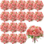 Tigeen 24 Bundles Artificial Flowers Bouquet Silk Peonies, Coral Red by Tigeen