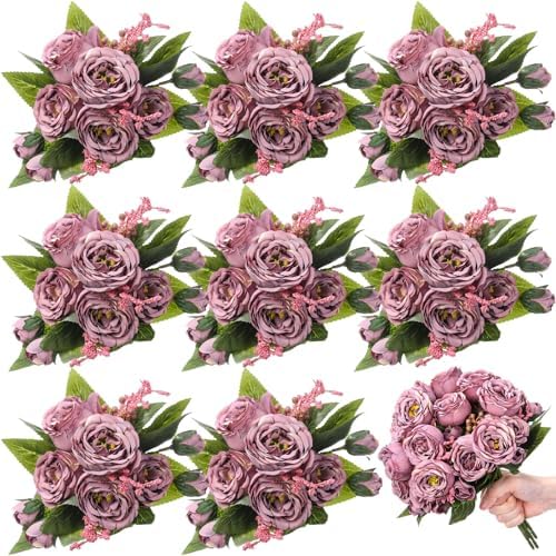 8 Bundles Artificial Peony Centerpiece Flowers,Dark Purple by Yuxung