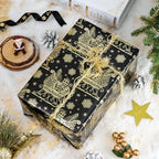 WRAPAHOLIC 30 Inch Christmas Wrapping Paper Roll - Jumbo Roll Black Gold Christmas Sleigh Holiday Design with Metallic Foil Shine - 4 Rolls - 30 Inch x 120 Inch Per Roll - Image 4