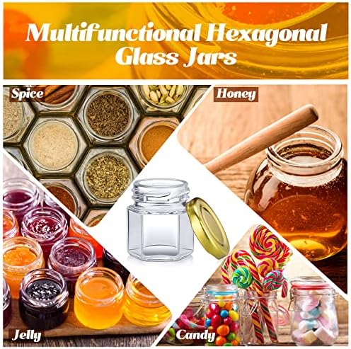 Nuogo 100 Pack 1.5oz Mini Hexagon Glass Jars Bulk Honey Jars, Gold - Image 4