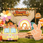 4 Pcs 24 Inch Large Hippie Photo Booth Props Retro Groovy Cardboard Cutout Party Decorations Boho Bus Daisy Peace Sign Hand Rainbow Frame Backdrop for 60s 70s Hippie Baby Shower Party Supply - Image 3
