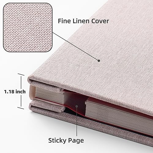 HoneyTolly Large Photo Album Self Adhesive, DIY Scrapbook Album for 4x6 8x10 10x12 Pictures, 60 Pages Linen Cover Memory Book, Ideal Gift for Family Wedding Baby Christmas Anniversary(Beige) - Image 3