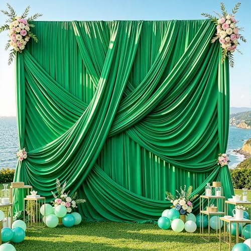 50x12 ft Green Backdrop Curtains for Weddings Parties, Birthdays and Photos by PartyVillage