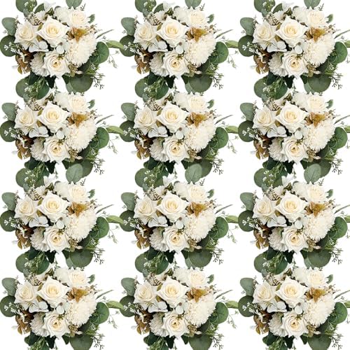 White Peonies Artificial Flowers 12 Bundles Silk Mum Roses by Nagobi