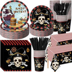 Potchen 452 Pcs Pirate Plates Napkins Party Supply, Red Black by Potchen