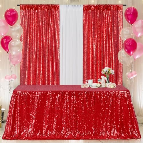 Poise3EHome Red Sequin Tablecloth 90×156 Inch Rectangle Sparkly Fabric Table Cloth for Birthday Wedding Christmas Party Holiday Baby Shower Decoration - Image 5
