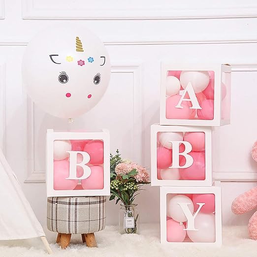 QIFU Baby Shower Boxes Decoration, 31 Pieces Transparent Balloon Box + 27 - Image 4