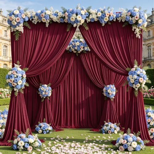 50x10ft Burgundy Backdrop Curtain Panels for Parties - Wrinkle Free Polyester Photo Curtain Backdrop Wedding Back Drop Fabric Drapes for Party Decorations Background for Photography by WishCare