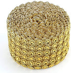 Foraineam 10 Yards / 30 Feet Golden Diamond Ribbon Wrap Faux Rhinestone Crystal Ribbon Flower Shape Mesh Wrap Roll for Event Party Wedding Decoration (Pack of 2) - Image 4