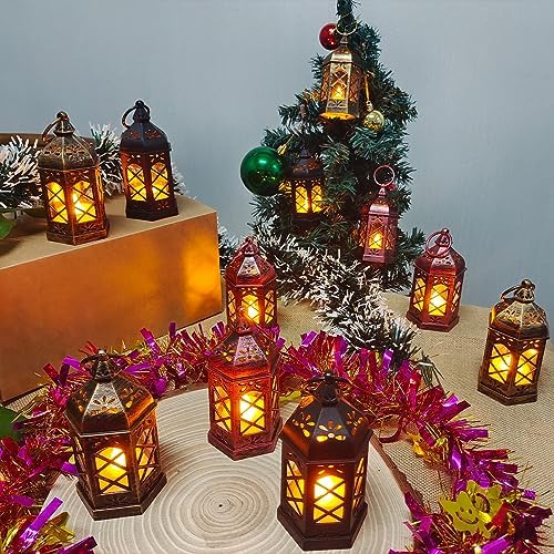 Mini Lantern Decorative, 12Pcs Small Lanterns with LED Candle, Ramadan Decorations, Hanging Vintage Moroccan Lantern Bulk for Easter Wedding Xmas Party Table Centerpiece, Brushed Brass - Image 6