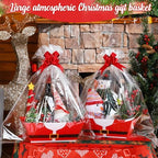 Cholemy 12 Pack 12x10x4 Christmas Gift Baskets Empty Bulk, Includes 12 Santa Cardboard Baskets with Handles, 12 Plastic Bags and 12 Bows, Cardboard Tray Large Gift Baskets Kit for Holiday - Image 3