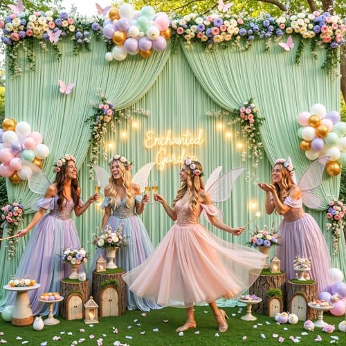 40ft x 15ft Sage Green Wrinkle Free Backdrop Curtains for Wedding Party Backdrops Curtain Drapes Fabric Decorations Photo Back Drop Cloth for Baby Shower Photography Stage Reception - Image 2