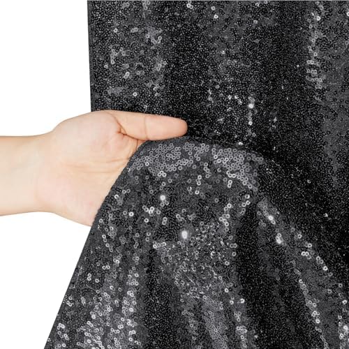 Black Glitter Sequin Backdrop Curtains 8ftx8ft Photo Drapes - Image 5