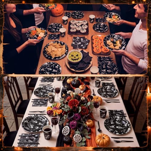 Honeydak 210 Pcs Halloween Skeleton Party Supplies for 30 Guests Dancing Skull Birthday Plates Napkins Cup and Forks Tableware for Halloween Ceremonies Birthday Holiday Party Decorations - Image 6