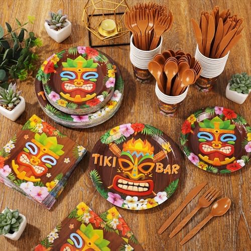 Pickmesh 400 Pcs Tiki Party Supplies, Hawaiian Luau Tableware for 50 Guest - Image 5