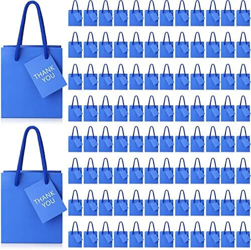 Sherr 100 Pcs Blue Mini Paper Gift Bags with Handles, White Tags by Sherr