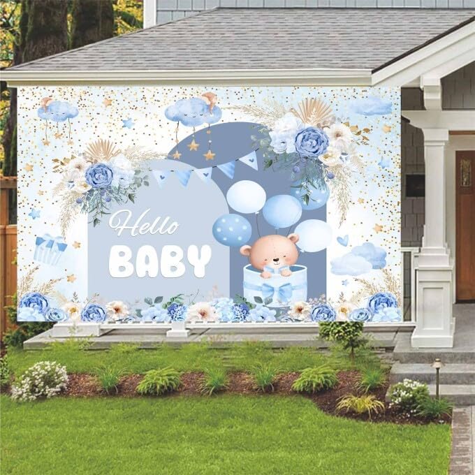 12X10ft Blue Baby Shower Backdrop Cute Blue Boho Floral Baby Shower Backdrop, Boy's or Girl's Baby Shower Party Backdrop Decor Cartoon Baby Shower Birthday Party Background Photo Booth Props - Image 3