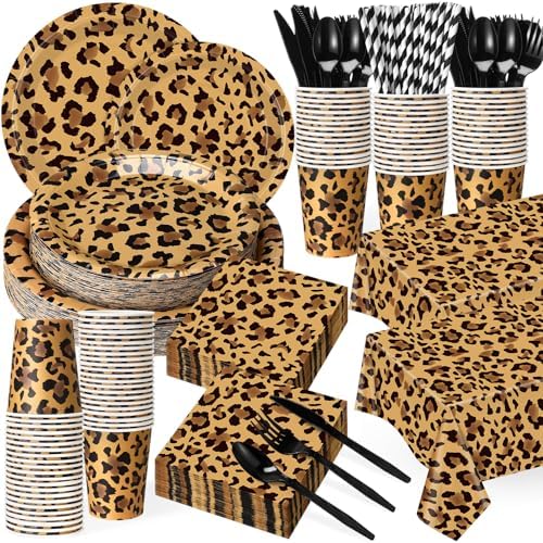 Funnymoom 452 Pcs Leopard Print Birthday Party Decoration Supplies Serve 50 by Funnymoom