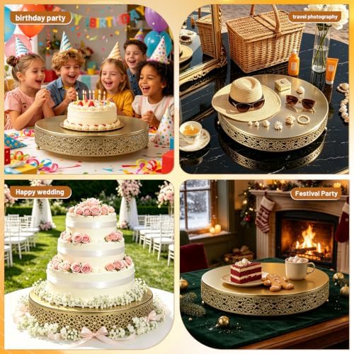 16 Inch Large Gold Cake Stand,Hollow Floral Pattern Round Metal Dessert Stand, Elevated Display Tray for Wedding Receptions, Baby Showers, Birthday Parties, Home Tea Decor - Image 4