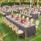 Wish Care Natural Polyester Table Clothes for 8 Foot Rectangle Tables, Wrinkle Free Fitted Table Cover with Pleated Ruffle Table Skirt for Birthday Party Wedding Trade Show Event Display - Image 2