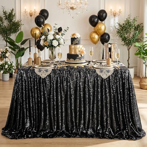 SoarDream Black Sequin Tablecloth 90"x156" Party Glitter Table Cloth by SoarDream
