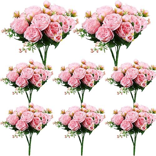 Geosar 8 Bundles Artificial Peonies Flowers,Pink - Image 3