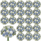 Dusty Blue White Artificial Flowers 24 Bundles Silk Floral with Stem by TOBILU