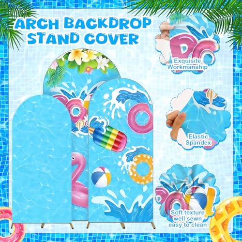 3 Pcs Pool Party Arch Backdrop Stand Cover Summer Pool Hawaiian Theme Cover - Image 4
