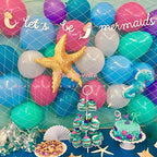 Kubert Mermaid Party Decorations/Under the Sea Party Teal Lavender Purple Tissue Paper Pom Pom Latex Balloons Fish Net with Shells and Mermaid Birthday Decor Baby Shower Decorations (White) - Image 5