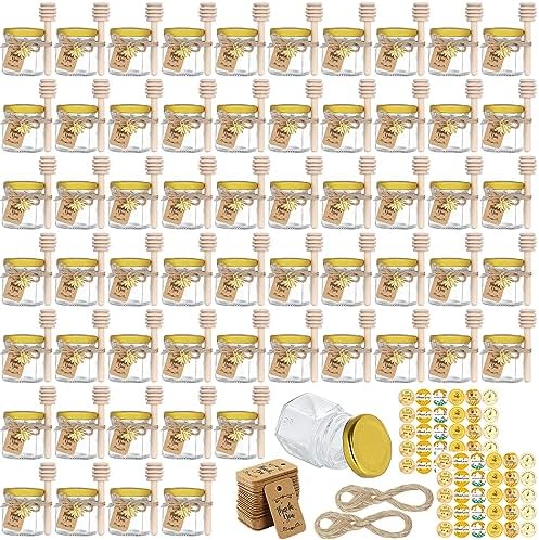 CRTWDMAN 60 Pack Mini Honey Jars with Lids and Dippers by CRTWDMAN