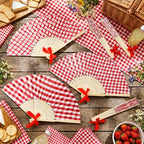 Roowest 36 Pcs Red Gingham Hand Fans Bulk, Checkered Picnic Paper Fans - Image 4