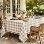 Beige Gingham Tablecloth Rectangle, Cotton Linen Checkered, 55x90 Inch - Image 7