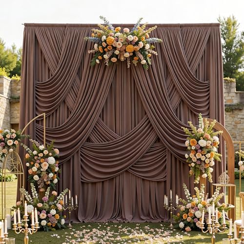 30ftx12ft Brown Backdrop Curtains for Parties, Wrinkle Free Polyester Brown Photo Backdrop Drapes 6 Panels 12 ft Long Back Drop Cloth for Wedding Birthday Photography Background Party by Htper