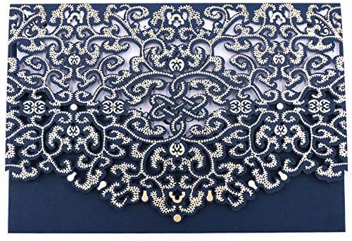 FOMTOR 50-Pack Blue Laser Cut Wedding Invitation Cards Set w/Envelopes & Inserts & Seals – for Wedding, Bridal Shower, Graduation, Birthday Party, Engagement, Anniversary by FOMTOR