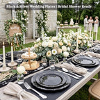 DaYammi 150 Pcs Black Silver Plastic Plates & Silver Plastic Silverware,Black silver Disposable plates for Include 30 Dinner Plate,30 Dessert Plate,30 Knives,30 Forks,30 Spoons for Party Wedding - Image 5