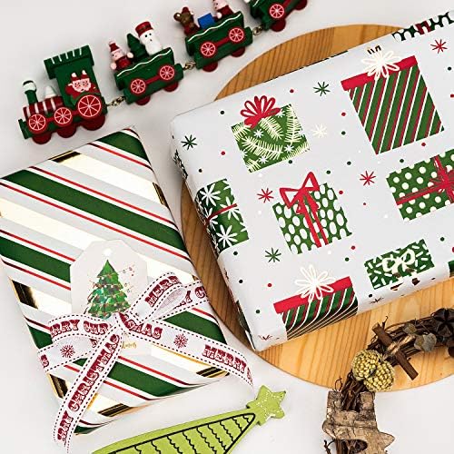 WRAPAHOLIC 30 Inch Green Christmas Wrapping Paper Roll - Jumbo Roll Green Holiday Set with Metallic Foil Shine - 4 Rolls - 30 Inch x 120 Inch Per Roll - Image 5