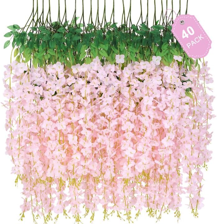 Waipfaru 40Pcs Light Pink Wisteria Hanging Flowers,Fake Hanging Flowers by Waipfaru