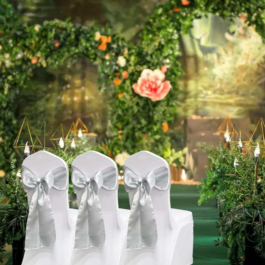 Silver Satin Chair Sashes Bows for Chair,7x108inchs,50pcs - Image 2