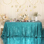 Eternal Beauty Teal 72x108 Inch Tropical Beach Sequin Tablecloth - Image 3