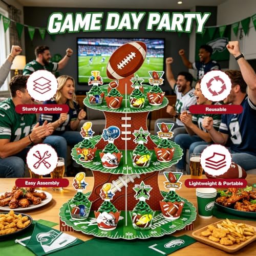 3 Tier Football Cupcake Stand for 24 Cupcakes,2 Pack Cupcake Holder Stand - Image 2