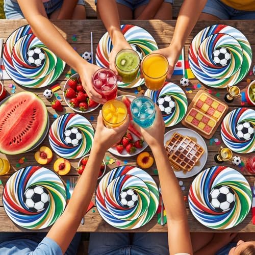 LIYH 60 Pcs World Cup Soccer Plastic Plates - Heavy Duty Disposable Plates for Global Soccer Themed Celebration Party Supplies 10.25" Dinner & 7.5" Dessert Plate - Image 6