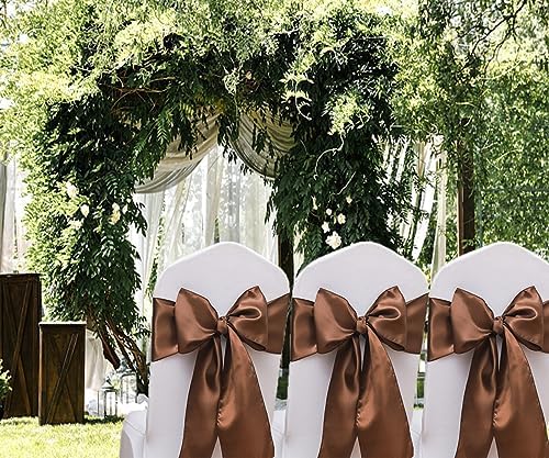 50 Pack Satin Brown Chair Sashes Bows for Thanksgiving Halloween Autumn Wedding Birthday Party Deocrations, Brown Sashes for Chair Covers Folding Chairs Chiavari Chairs Decorations - Image 3