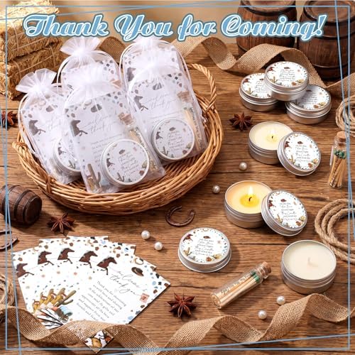 MTLEE 24 Sets Western Cowboy Baby Shower Favors for Guest Bulk Including Lavender Scented Candles and Empty Matches Jars with Cork Top Thank You Cards and Organza Bags for Baby Shower Party Souvenir - Image 2