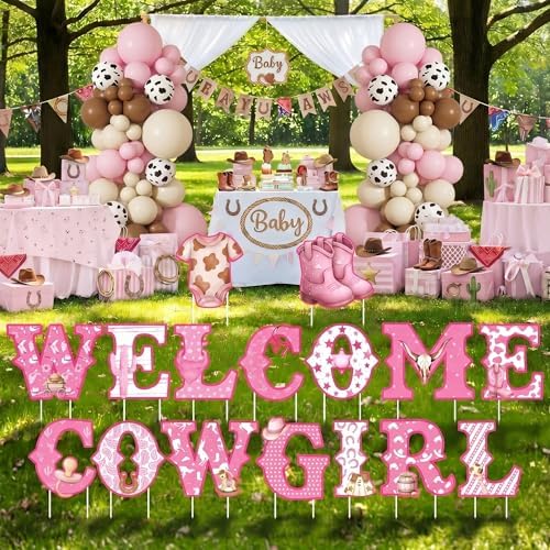 Sliner 15 Pcs Welcome Cowgirl Baby Shower Decoration 15 Inch Pink Yard Signs with Stakes Large Lawn Sign for Gender Reveal Newborn Welcome Home Outdoor Party Decoration - Image 4