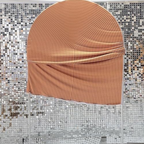 Double-Sided Arch Frame Fabric Cover Beige White Ripples Arched Panel Stand Cover for Wedding Birthday Baby Shower Parties Decoration (Brown-HP465,4X7ft) - Image 4