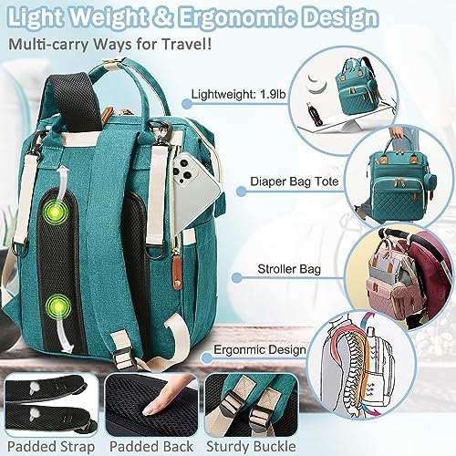 SHITIESHOU Diaper Bag Backpack Baby Bag, Baby Girl Boy Diaper Bag for Dad Mom with Pad, 16 Pockets, Pacifier Case, Large Diaper Bags Unisex for Travel (Green) - Image 5