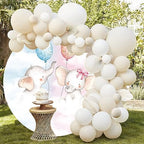 6.5x6.5ft Boy or Girl Gender Reveal Round Backdrop Cover Cute Elephant Blue Pink Balloon Circle Photography Background for Newborn Baby Shower Gender Reveal Party Decoration Cake Table Banner - Image 2