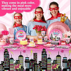 Funnymoom 219 Pcs Pink Hero Birthday Party Decorations Girl Pink Comic Hero Plates Napkins Cups Tablecloth Cutlery Straw Disposable Tableware Set for Birthday Baby Shower Party Supplies, Serves 24 - Image 5