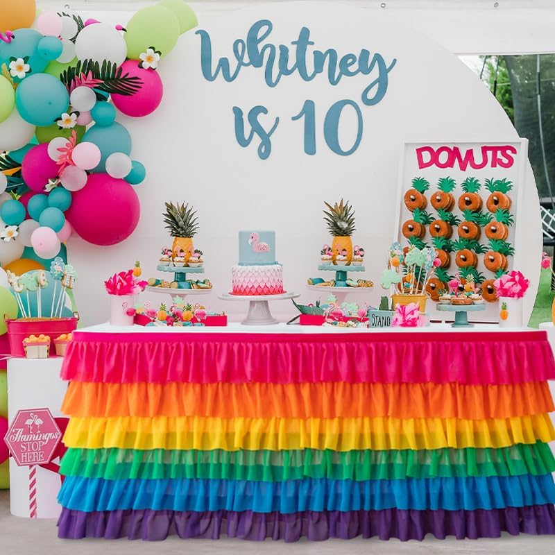 9ft Table Skirt Rainbow Tablecloth Unicorn Tutu Table Skirt for Rectangular Table Birthday Party Decoration - Image 6